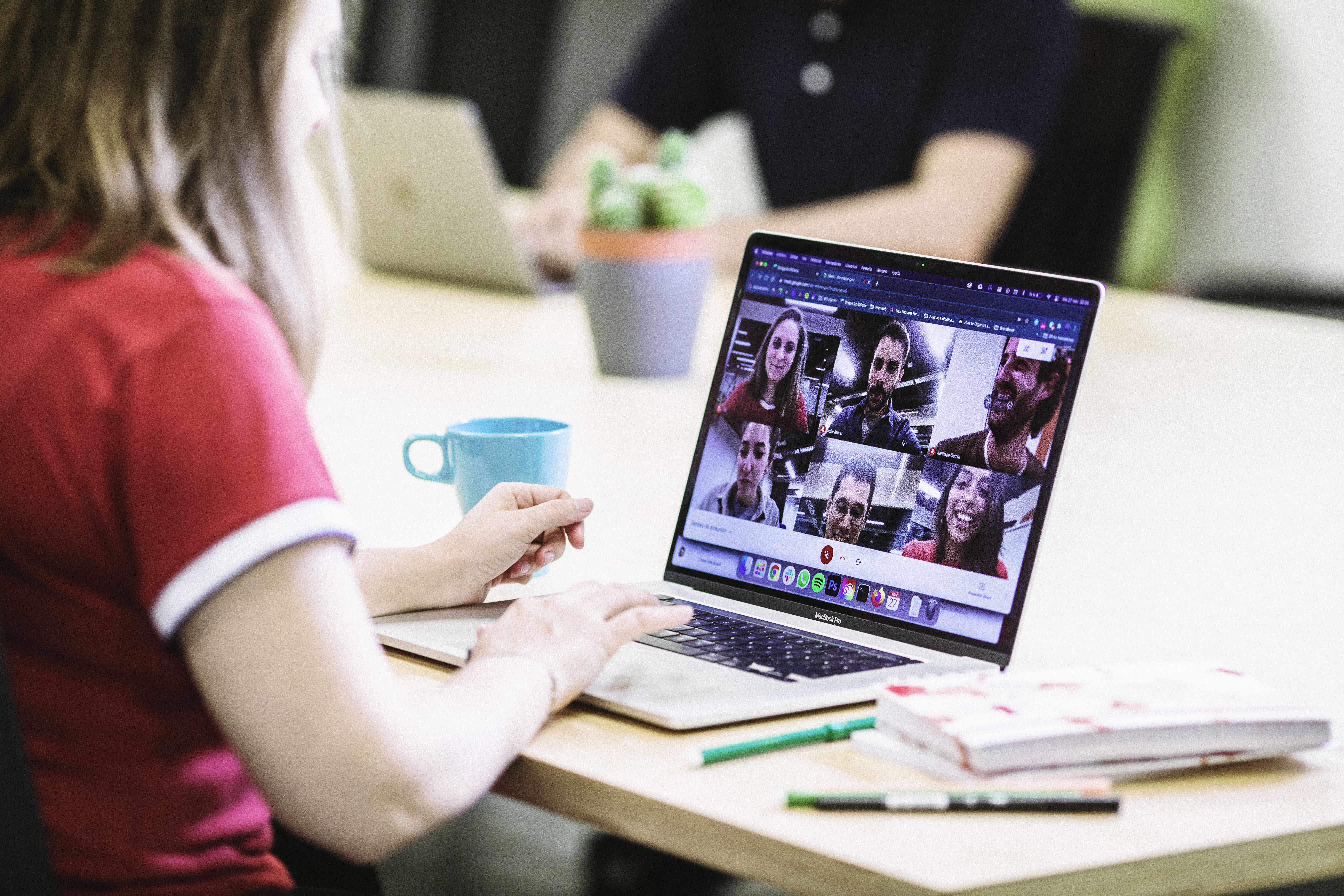 2129 Woman With Laptop In Online Meeting Courtesy Bridge Of Billions