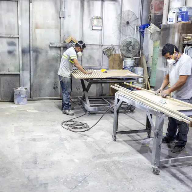 2111 Three Men In Wood Workshop Labrica Bpeace Copyright Stuart Freedman