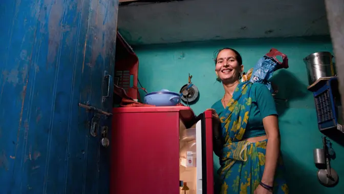 Woman with fridge
