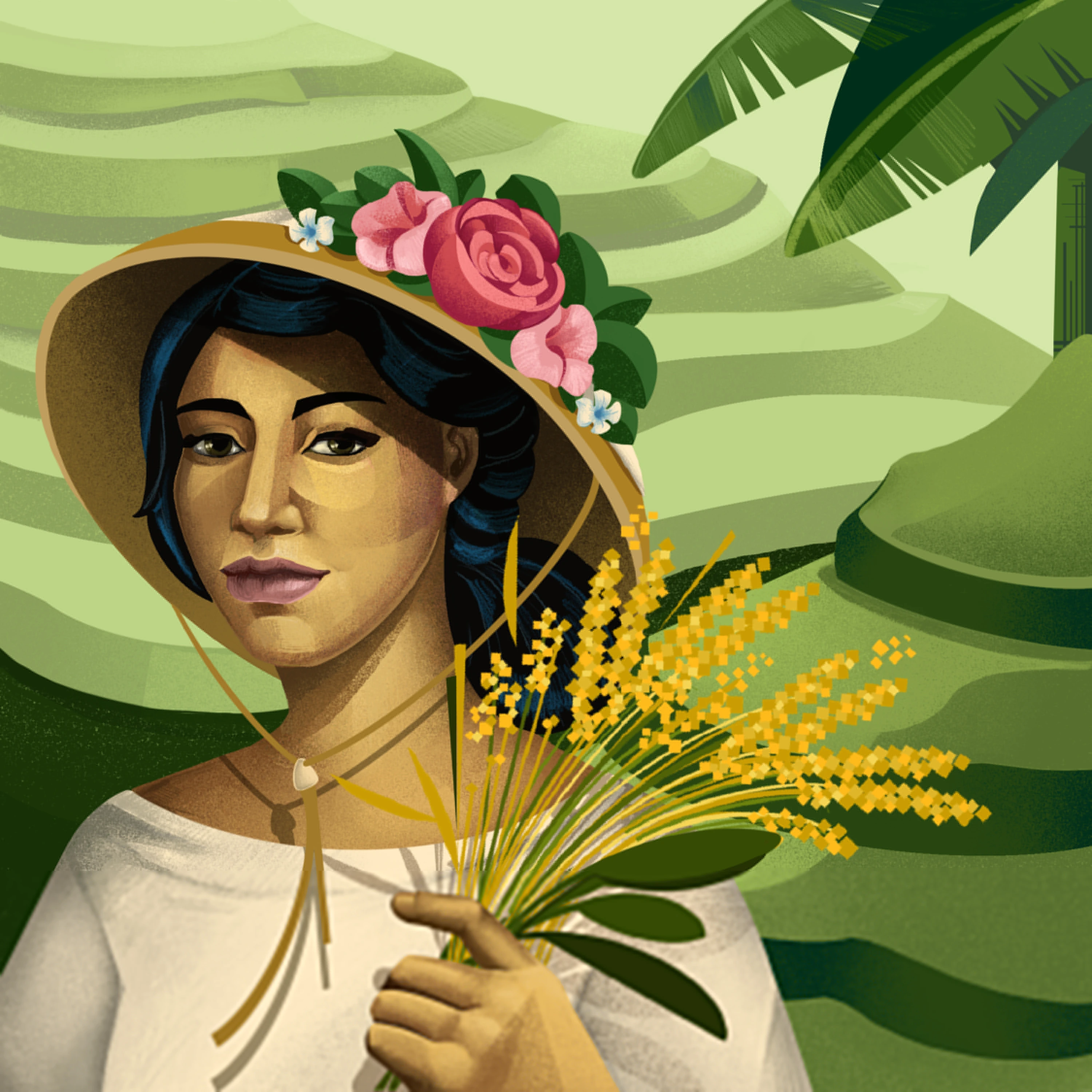 Woman with wheat Environment graphic